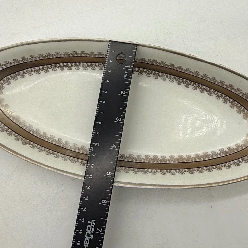 PV Vessra Germany Porcelain Oval Serving Bread Dish Gold Trim Handles art deco‎